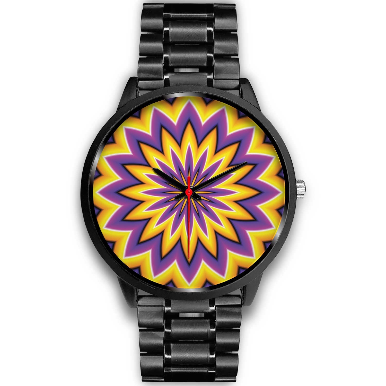 Yellow Flower Moving Optical Illusion Black Watch