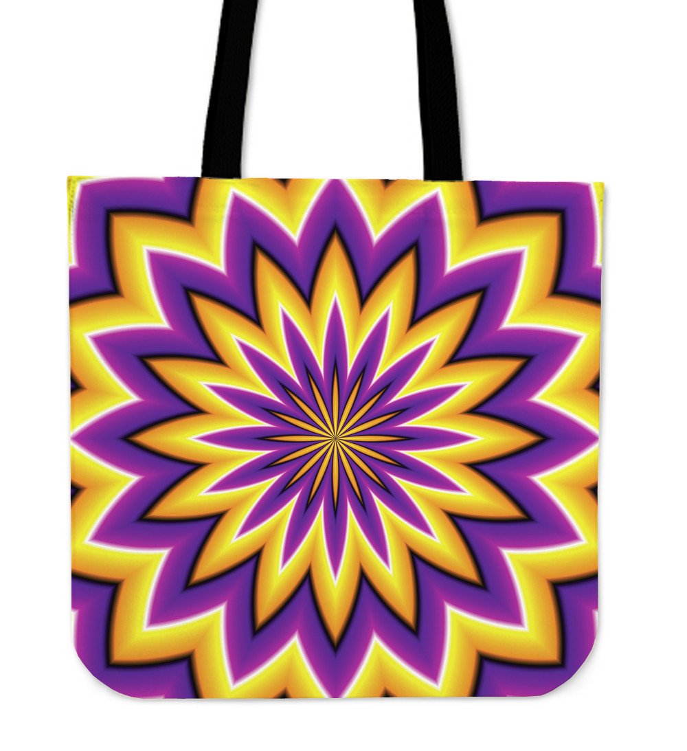 Yellow Flower Moving Optical Illusion Canvas Tote Bag