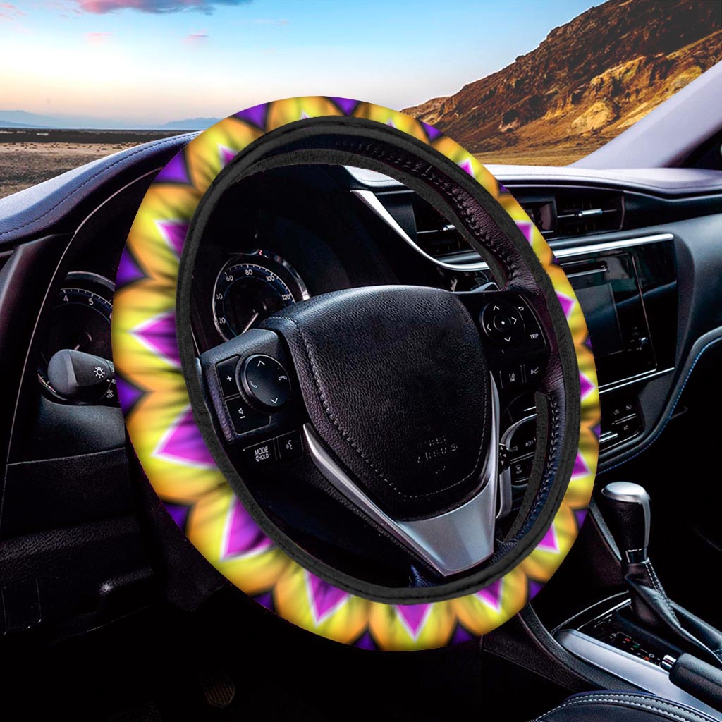 Yellow Flower Moving Optical Illusion Car Steering Wheel Cover