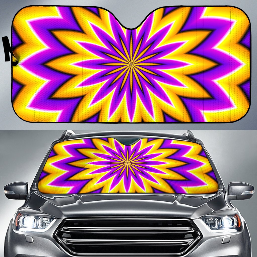 Yellow Flower Moving Optical Illusion Car Sun Shade