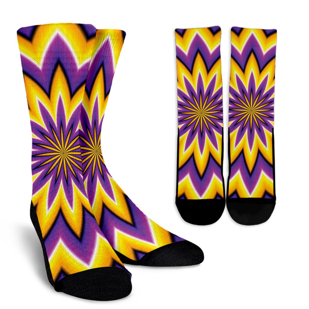 Yellow Flower Moving Optical Illusion Crew Socks