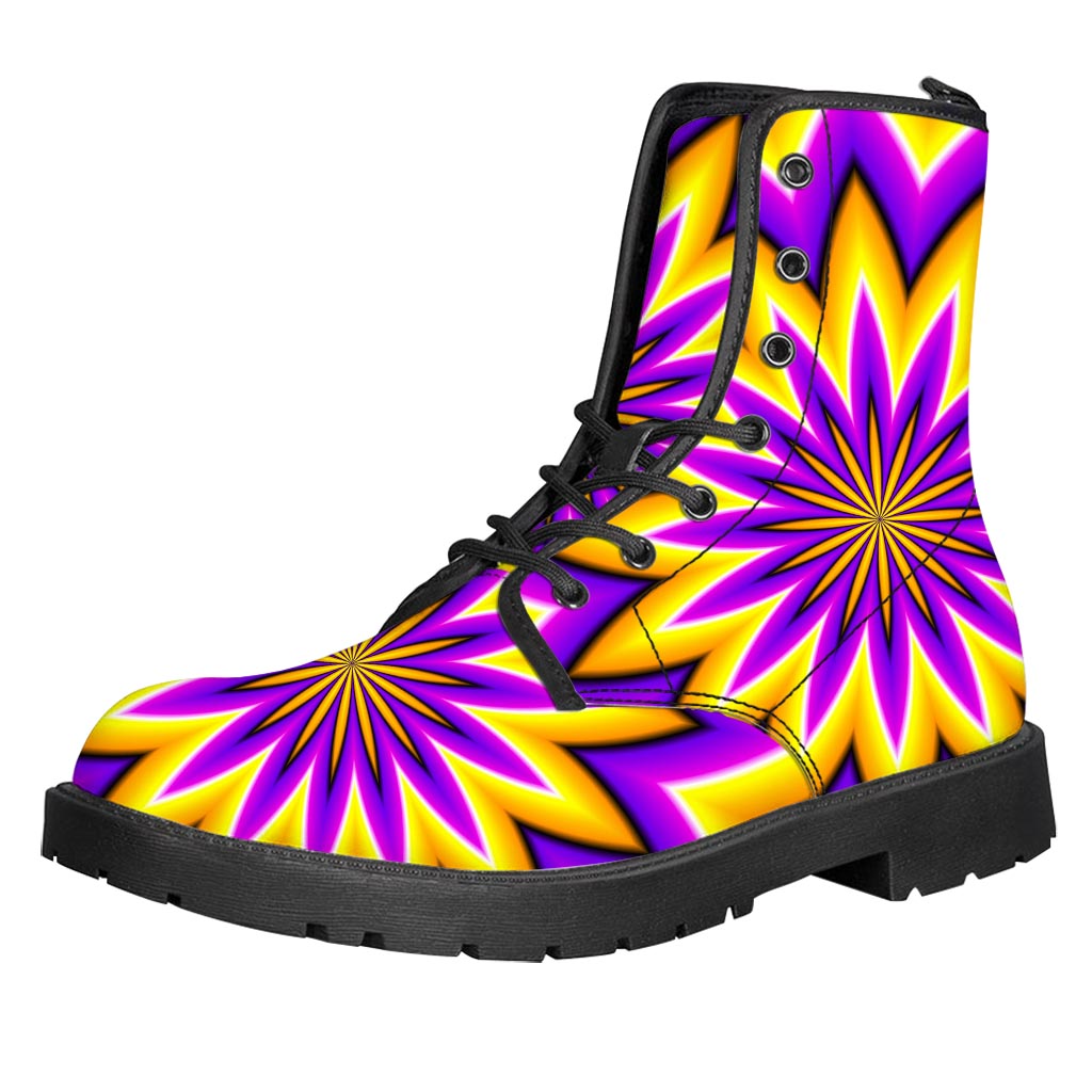 Yellow Flower Moving Optical Illusion Leather Boots