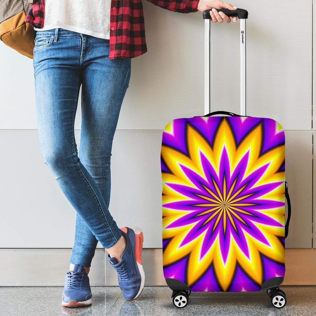 Yellow Flower Moving Optical Illusion Luggage Cover