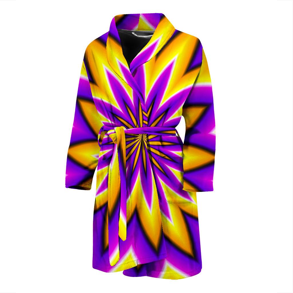 Yellow Flower Moving Optical Illusion Men's Bathrobe