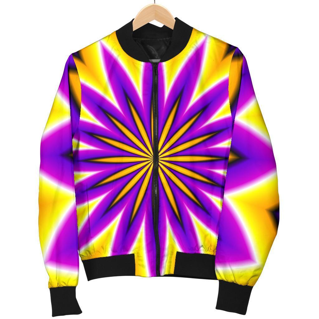 Yellow Flower Moving Optical Illusion Men's Bomber Jacket