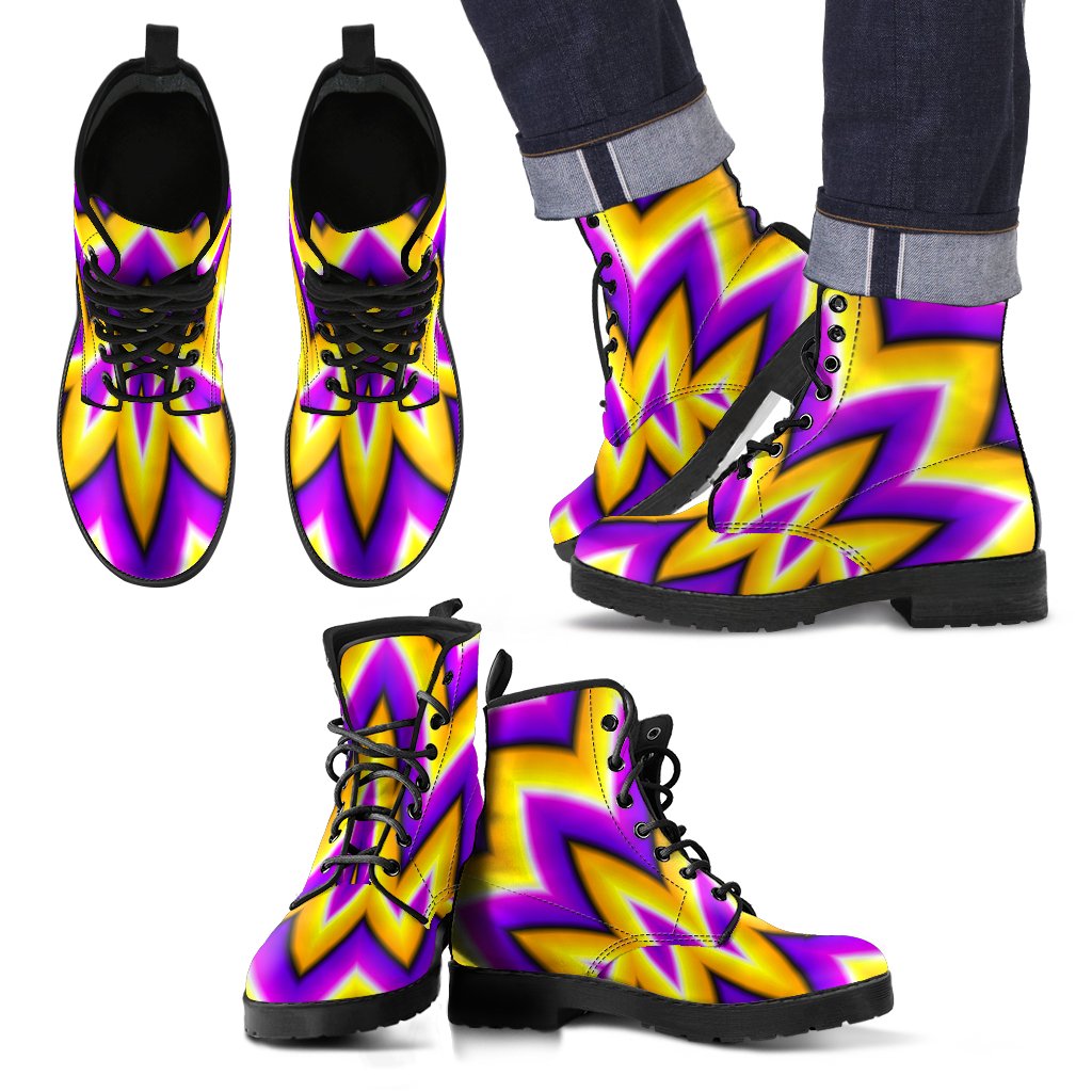 Yellow Flower Moving Optical Illusion Men's Boots