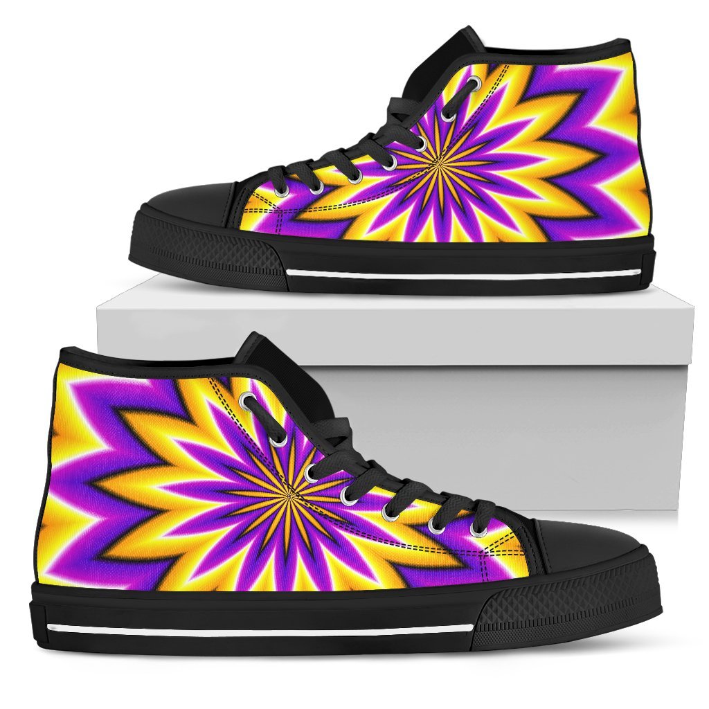 Yellow Flower Moving Optical Illusion Men's High Top Shoes