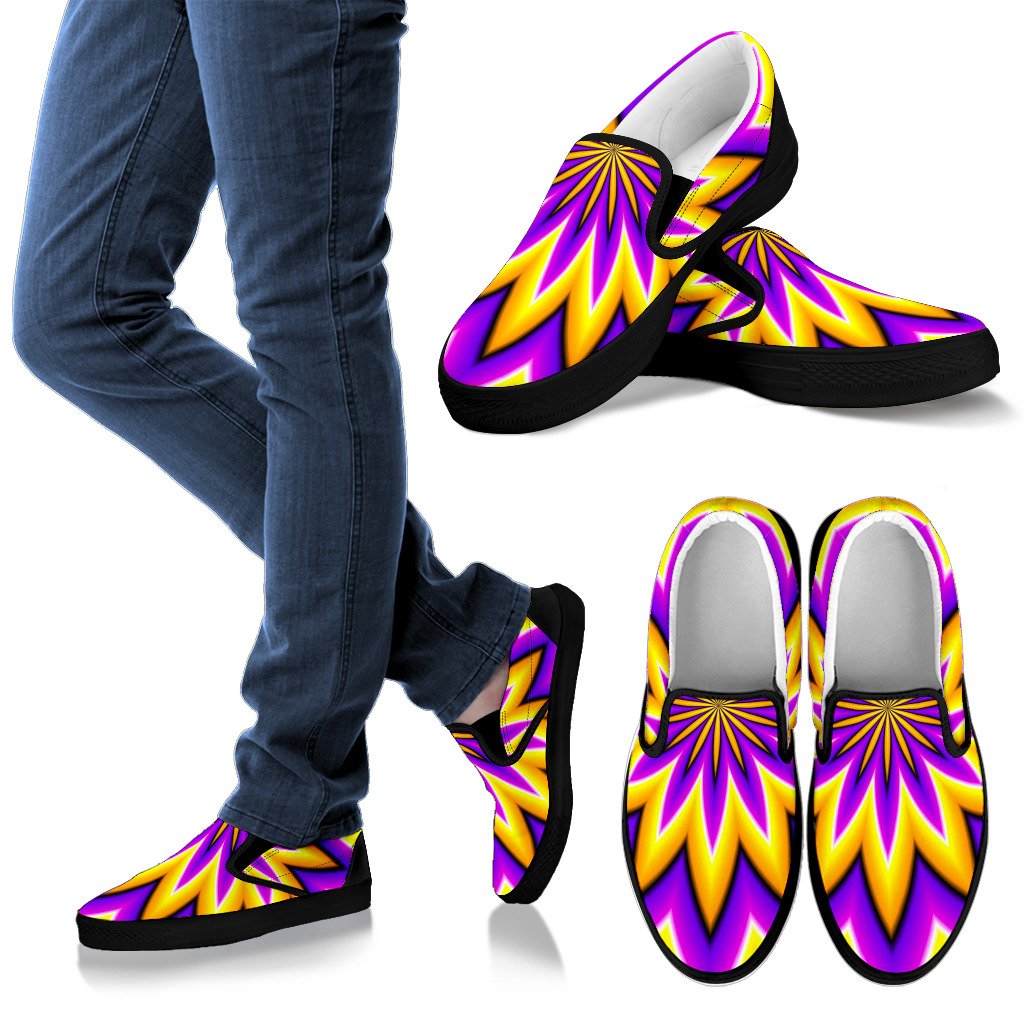 Yellow Flower Moving Optical Illusion Men's Slip On Shoes