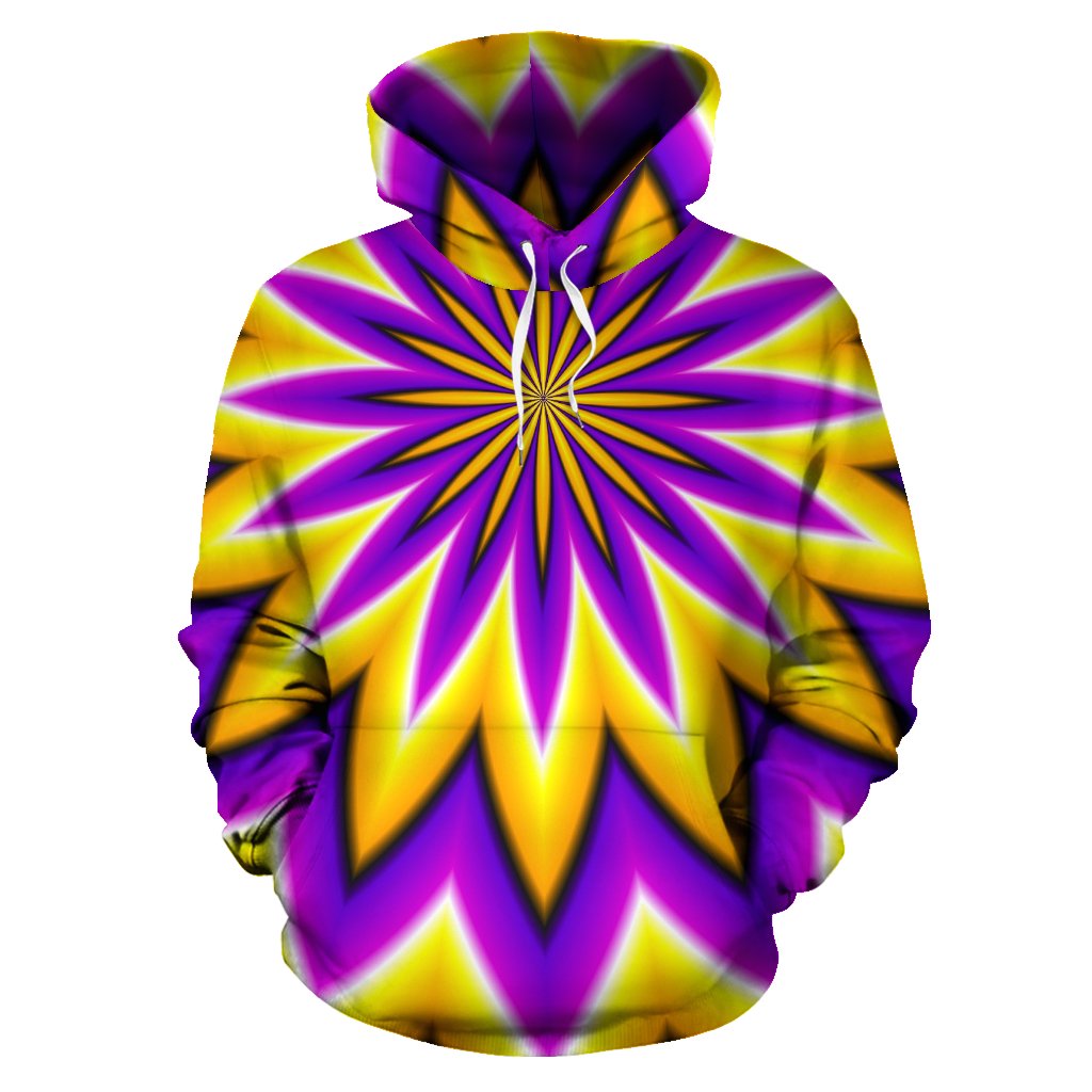 Yellow Flower Moving Optical Illusion Pullover Hoodie