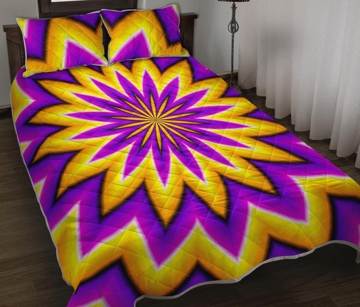 Yellow Flower Moving Optical Illusion Quilt Bed Set