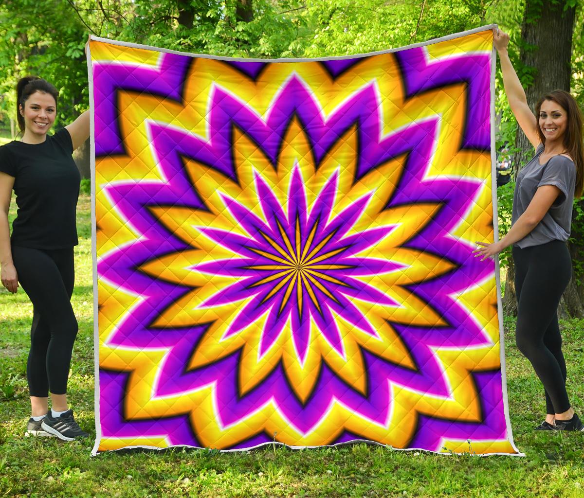 Yellow Flower Moving Optical Illusion Quilt