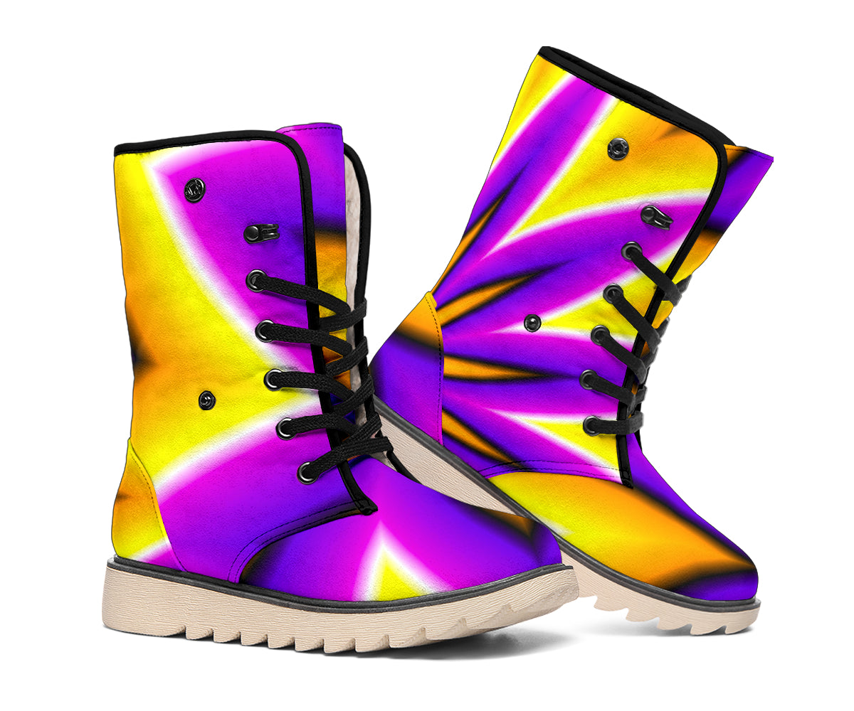 Yellow Flower Moving Optical Illusion Winter Boots