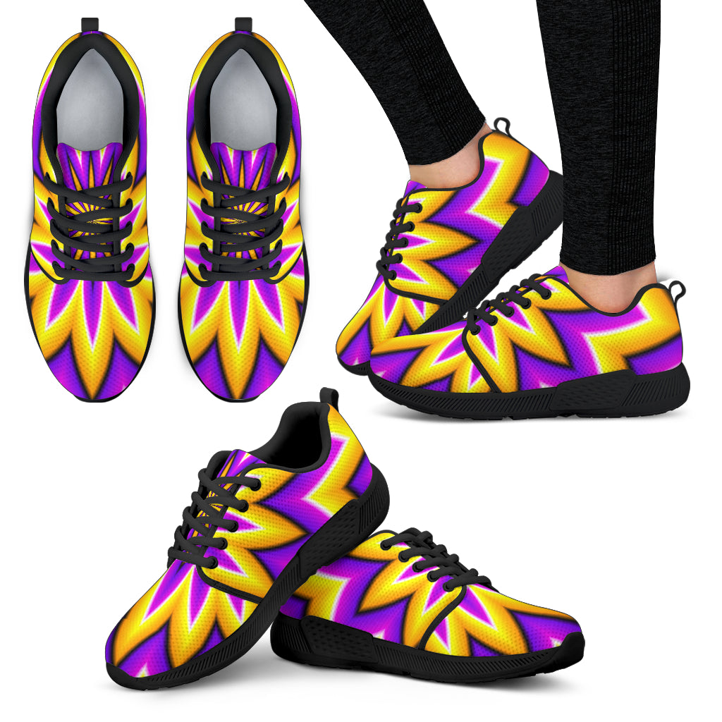 Yellow Flower Moving Optical Illusion Women's Athletic Shoes