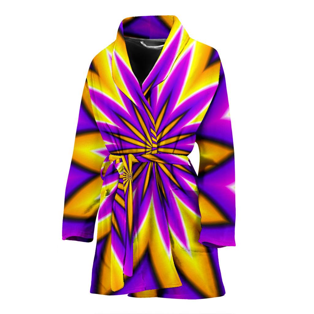 Yellow Flower Moving Optical Illusion Women's Bathrobe