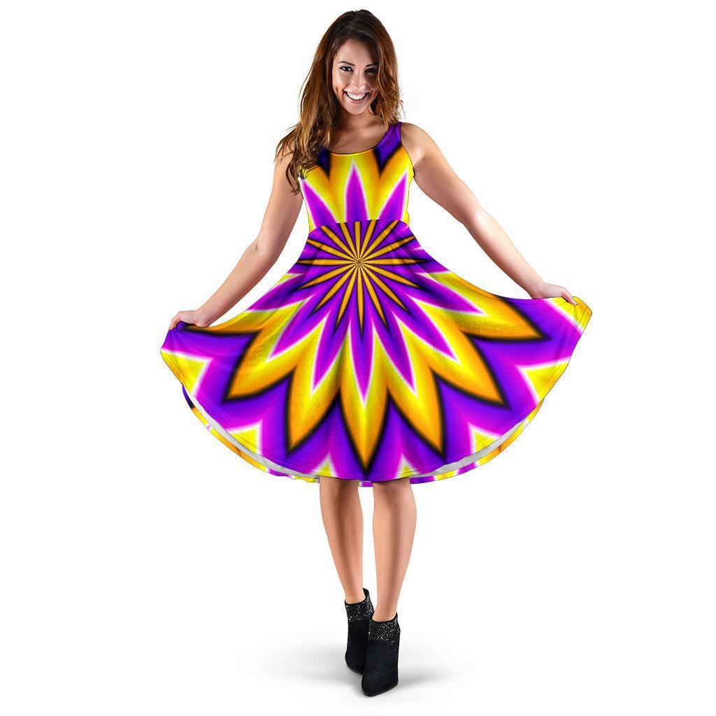 Yellow Flower Moving Optical Illusion Women's Dress