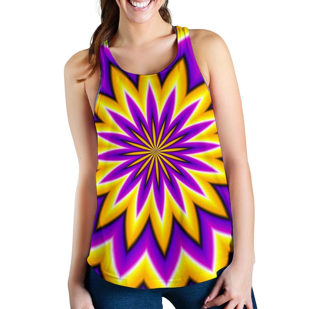 Yellow Flower Moving Optical Illusion Women's Racerback Tank Top