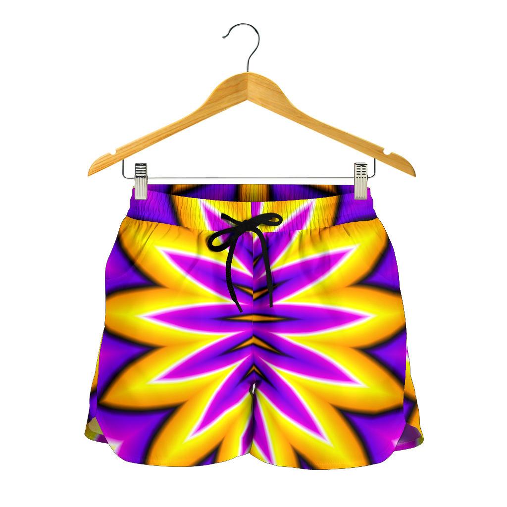 Yellow Flower Moving Optical Illusion Women's Shorts