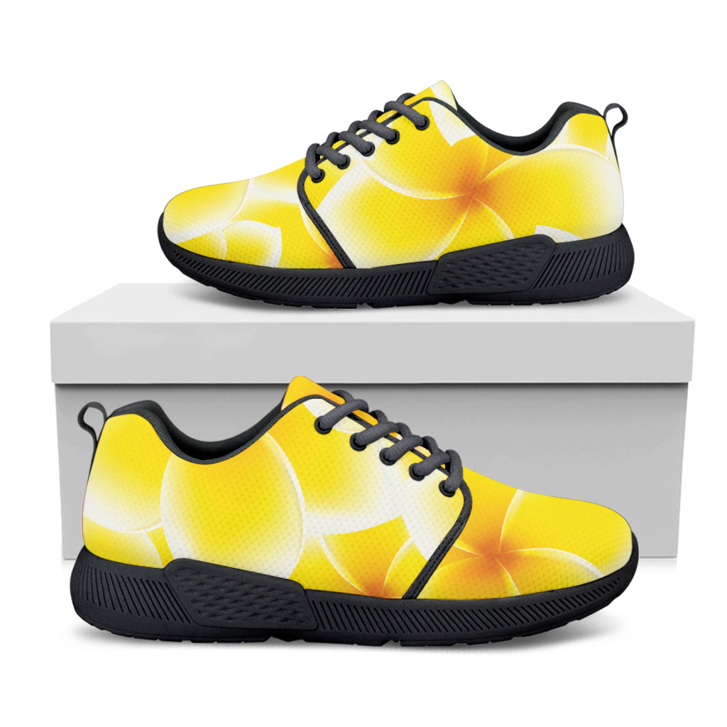 Yellow Frangipani Pattern Print Black Athletic Shoes