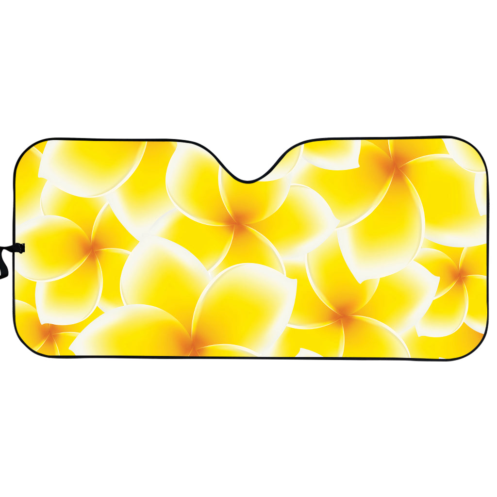 Yellow Frangipani Pattern Print Car Sun Shade