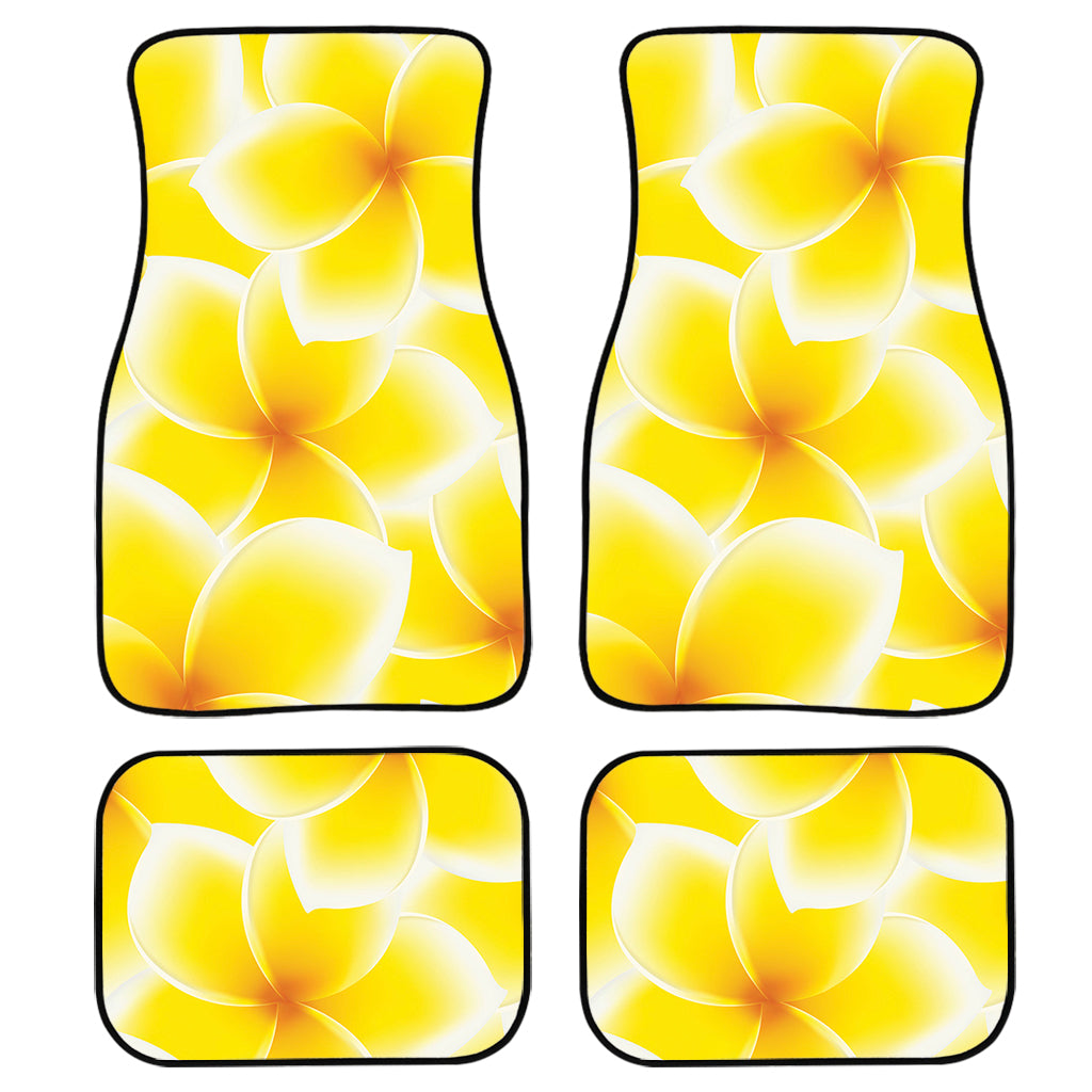 Yellow Frangipani Pattern Print Front and Back Car Floor Mats