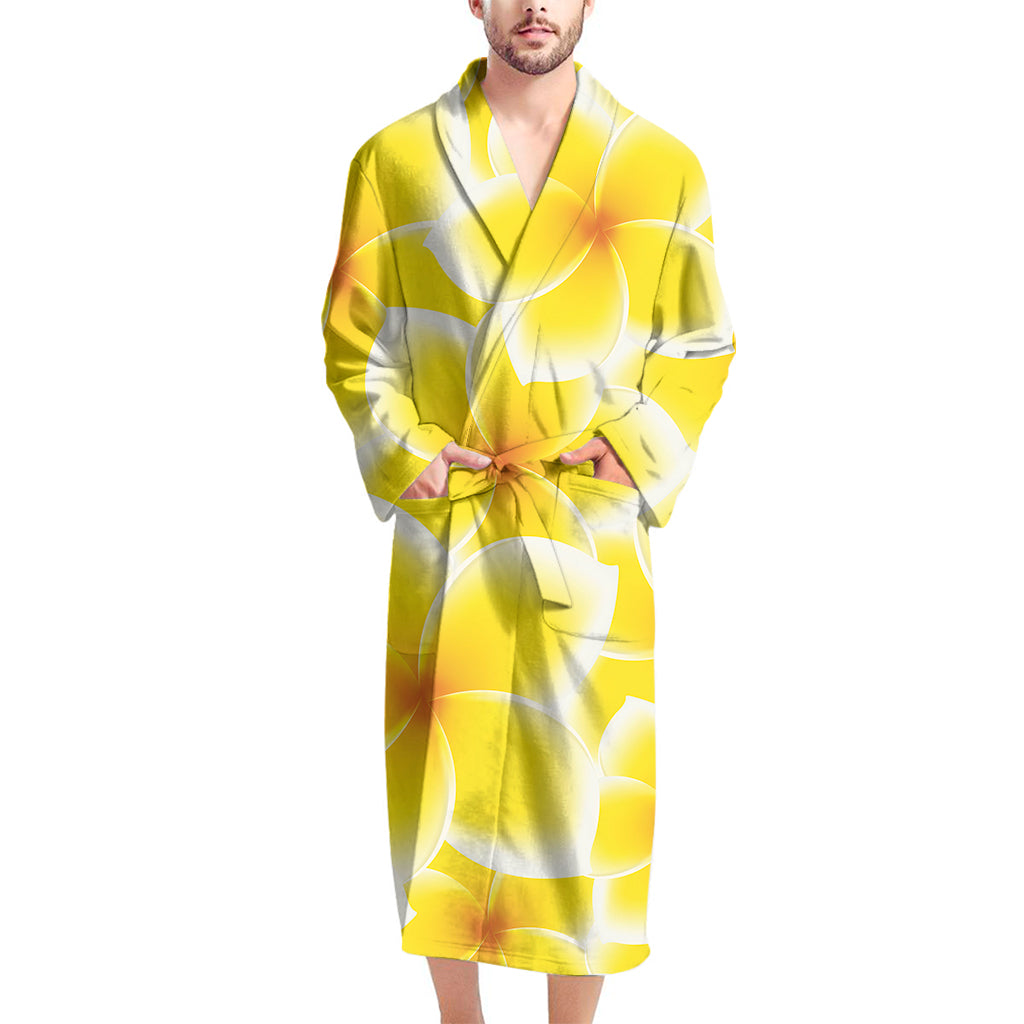 Yellow Frangipani Pattern Print Men's Bathrobe