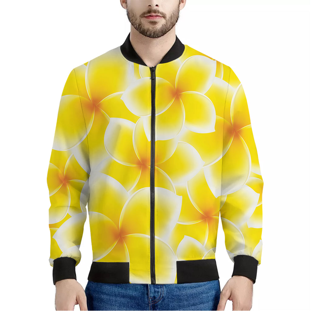 Yellow Frangipani Pattern Print Men's Bomber Jacket