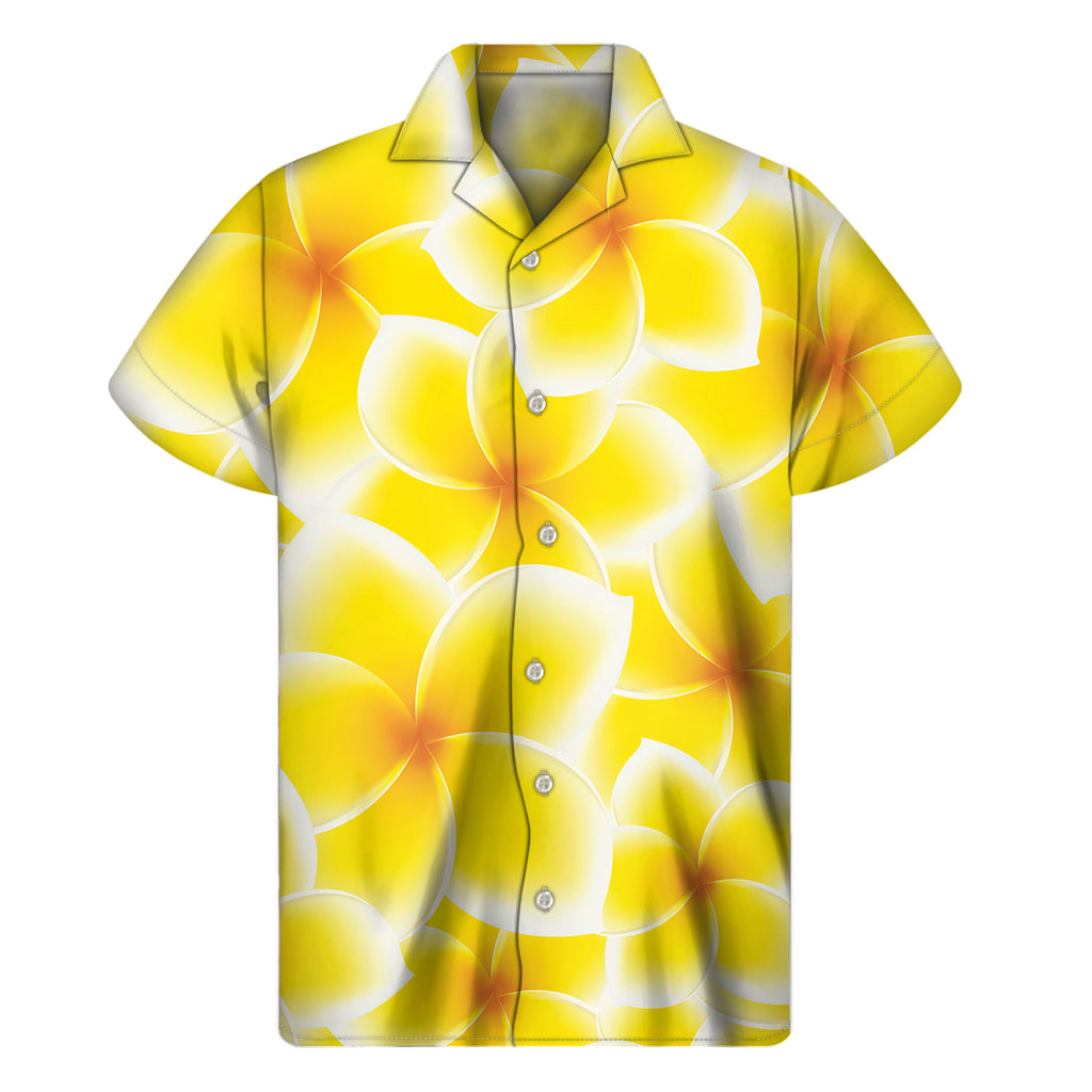 Yellow Frangipani Pattern Print Men's Short Sleeve Shirt