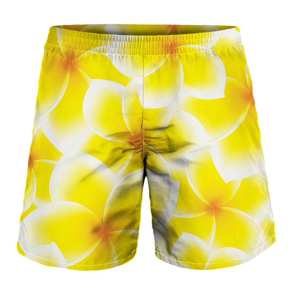 Yellow Frangipani Pattern Print Men's Shorts