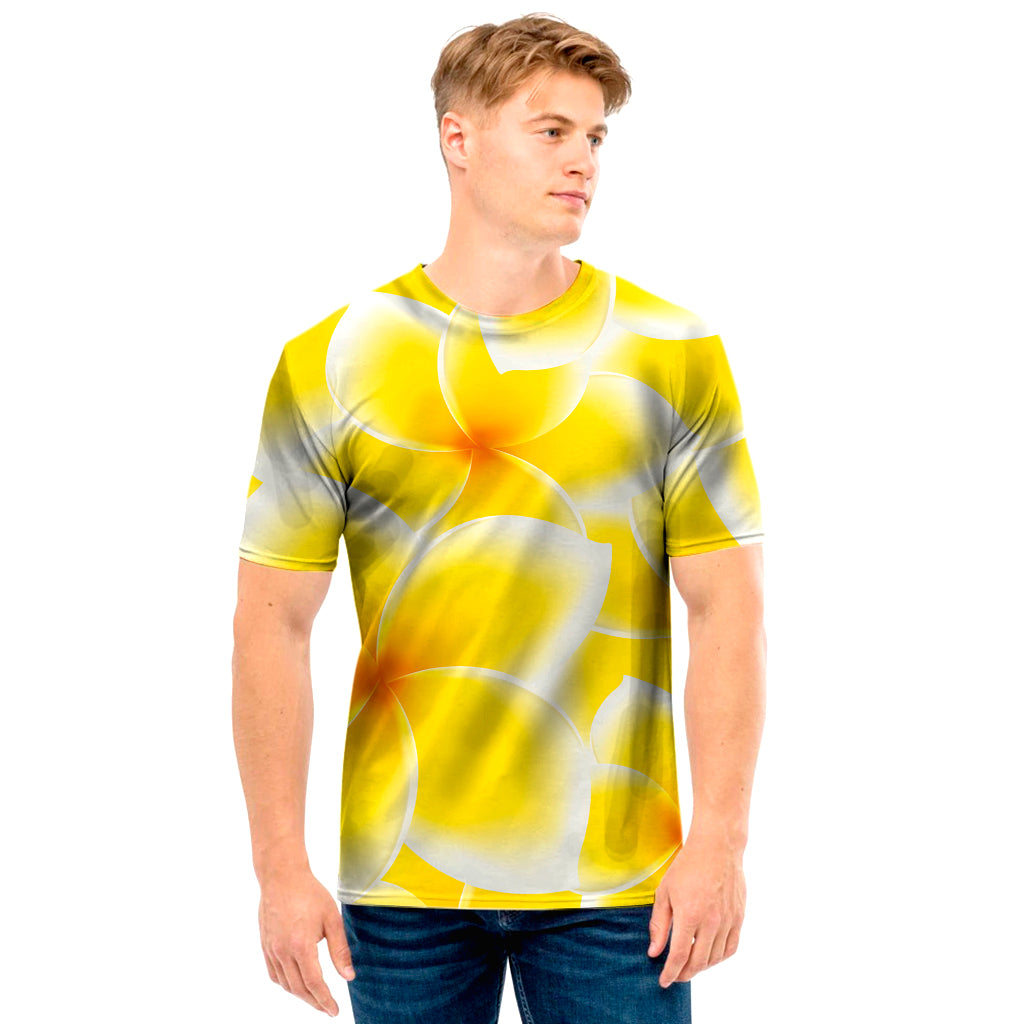 Yellow Frangipani Pattern Print Men's T-Shirt