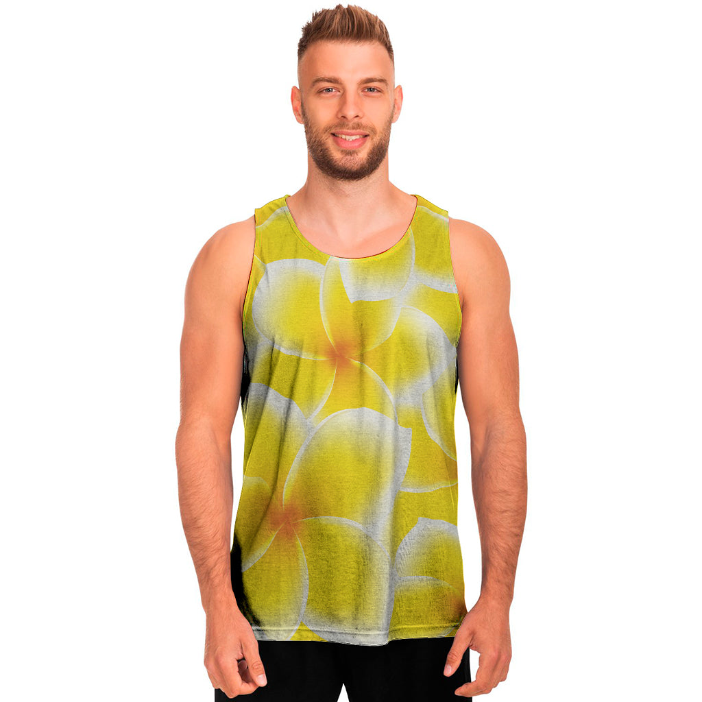 Yellow Frangipani Pattern Print Men's Tank Top