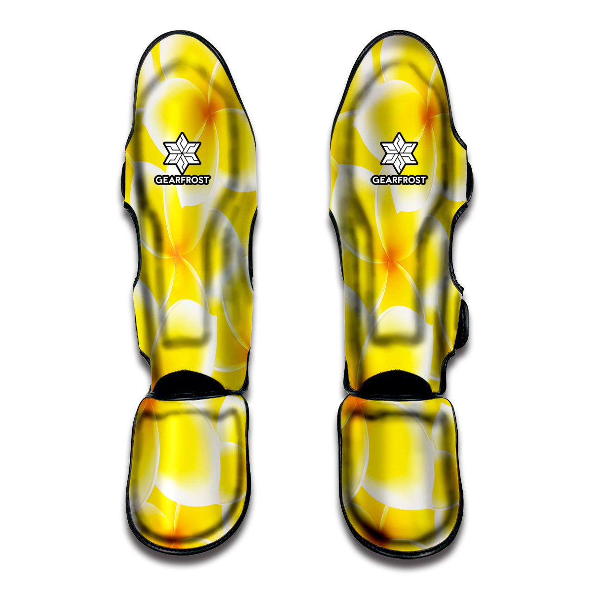 Yellow Frangipani Pattern Print Muay Thai Shin Guards