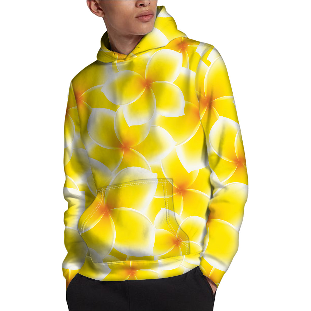 Yellow Frangipani Pattern Print Pullover Hoodie