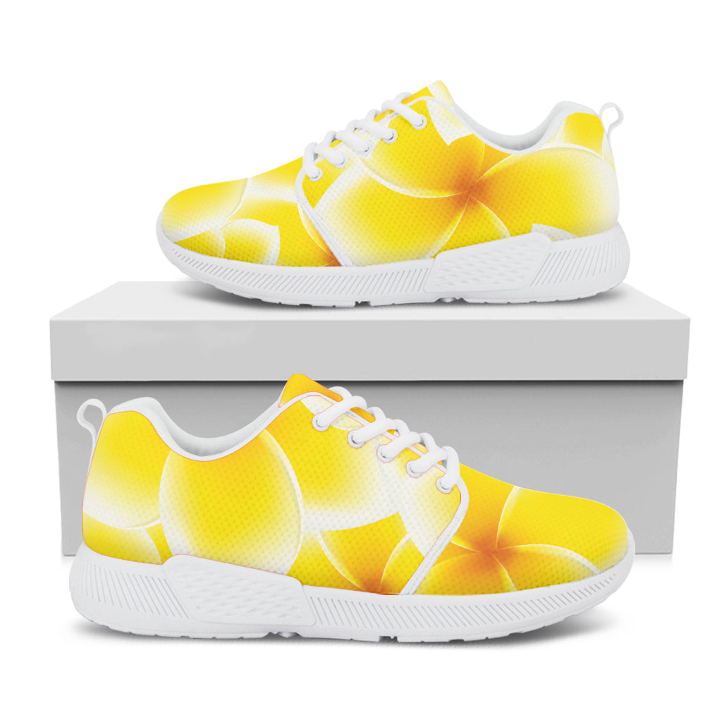 Yellow Frangipani Pattern Print White Athletic Shoes