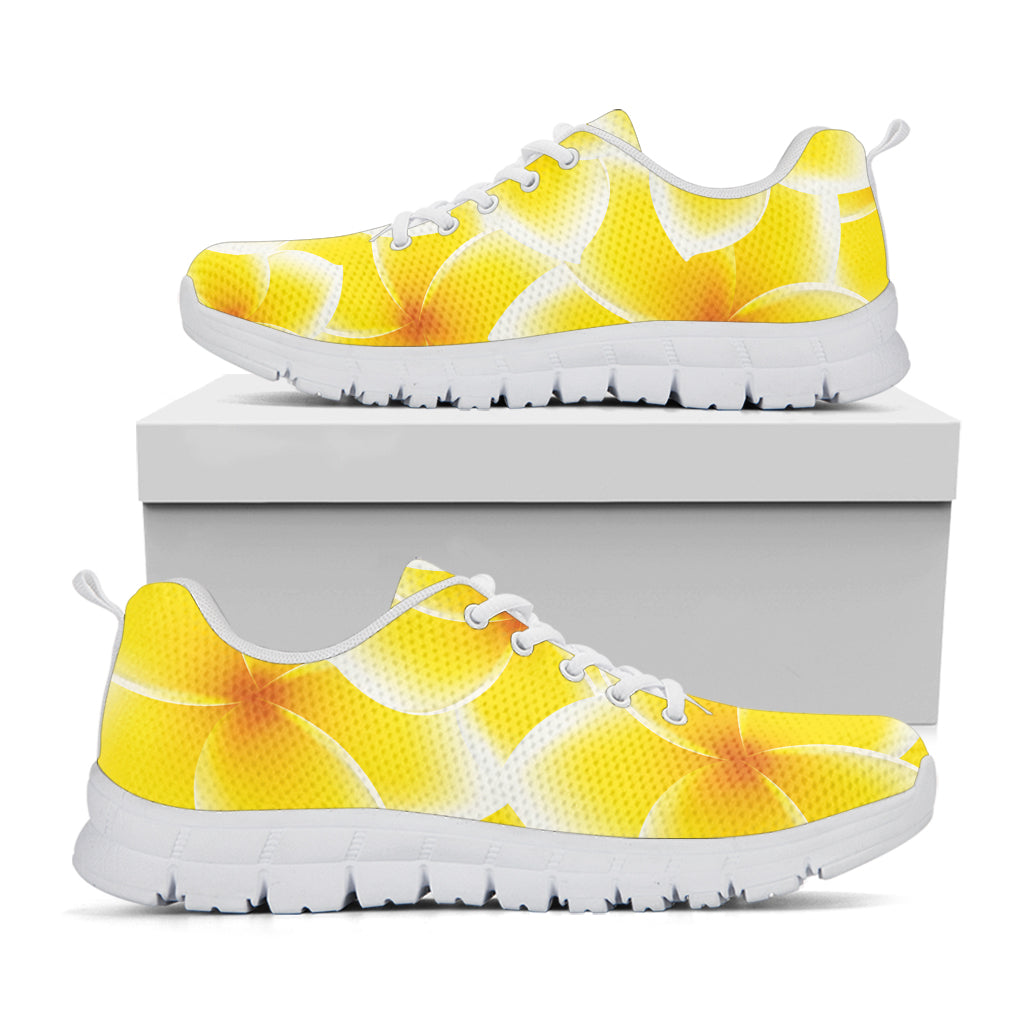 Yellow Frangipani Pattern Print White Sneakers