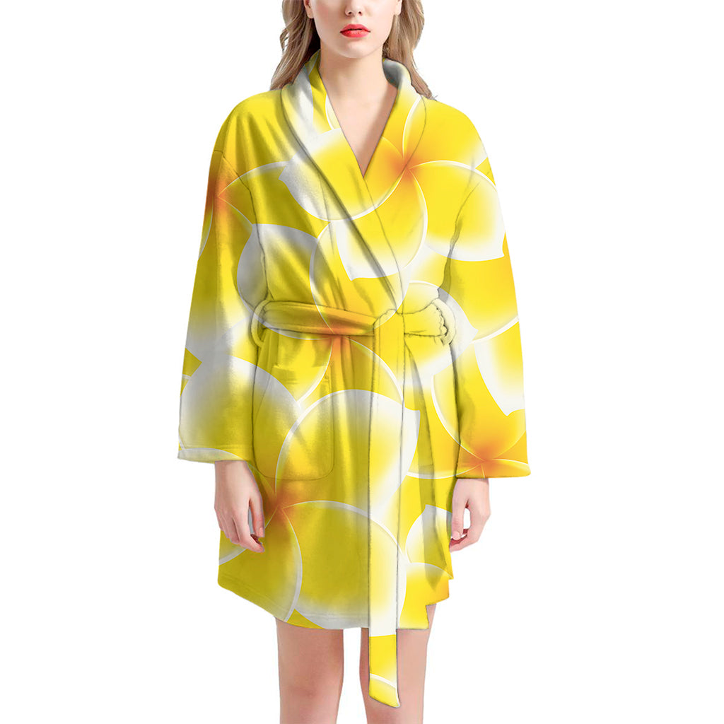 Yellow Frangipani Pattern Print Women's Bathrobe