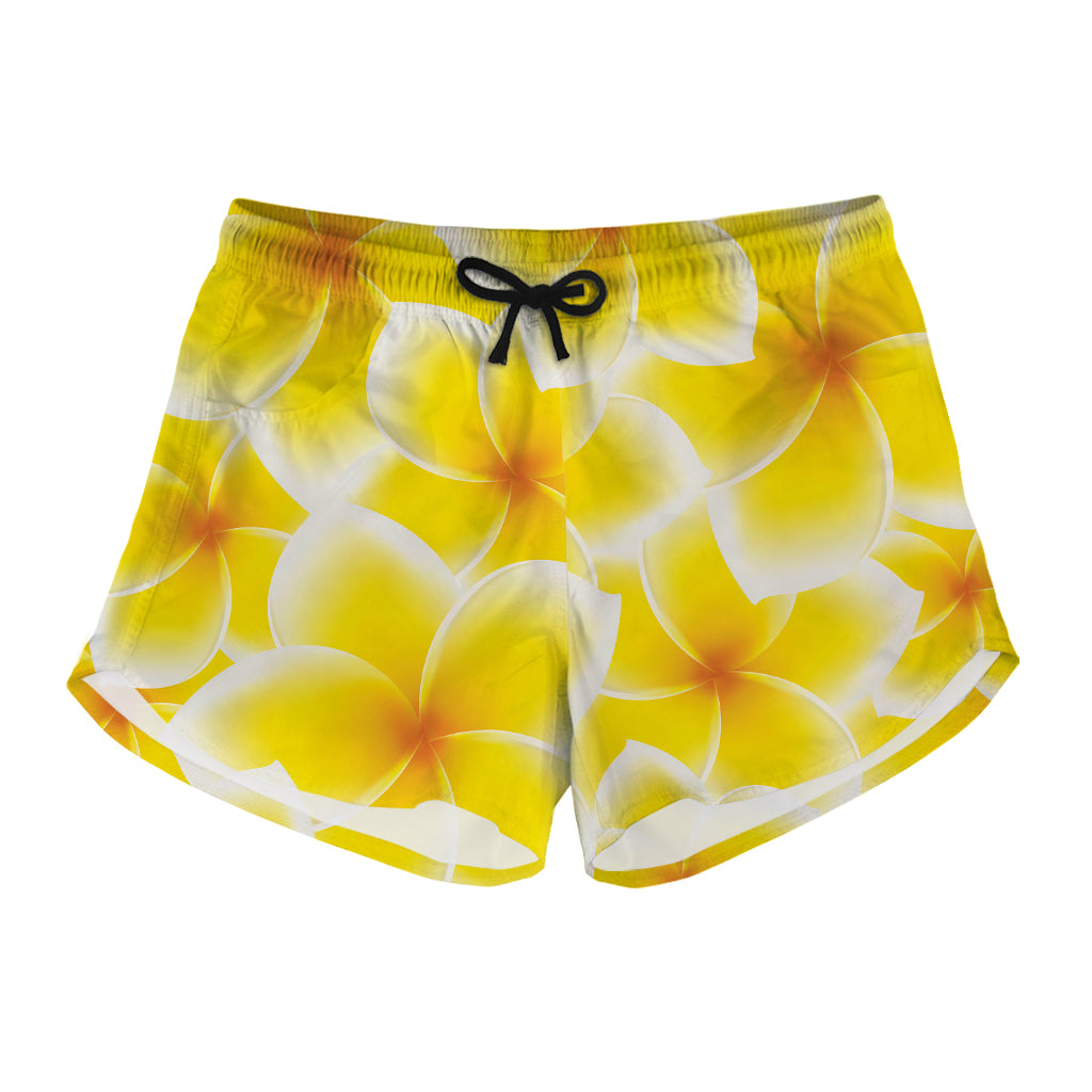 Yellow Frangipani Pattern Print Women's Shorts