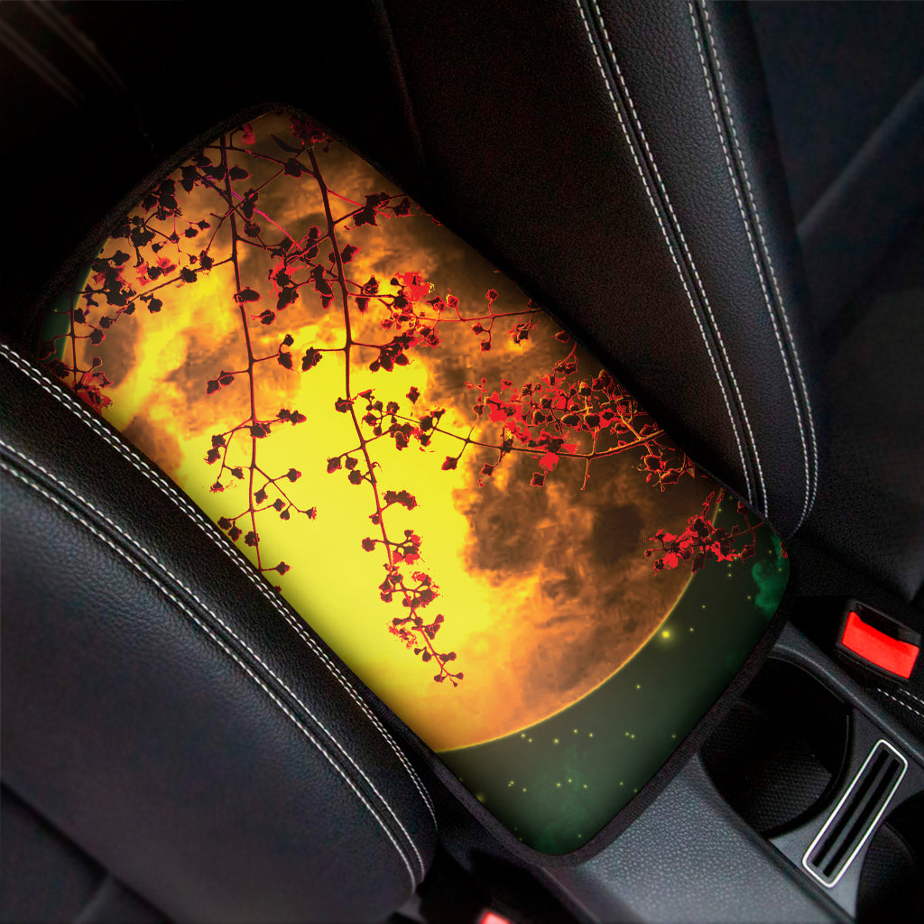 Yellow Full Moon Print Car Center Console Cover