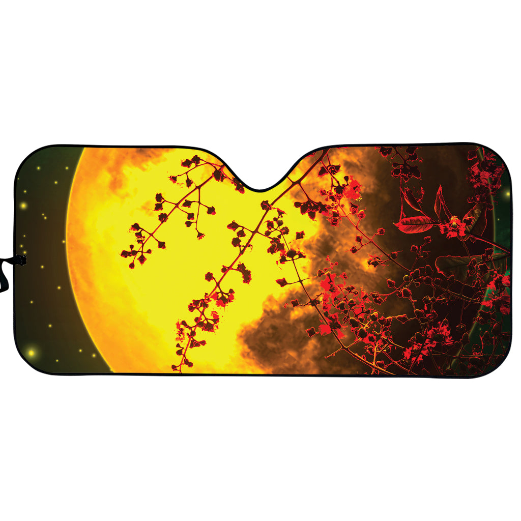 Yellow Full Moon Print Car Sun Shade