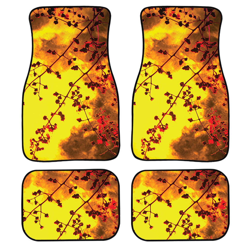 Yellow Full Moon Print Front and Back Car Floor Mats