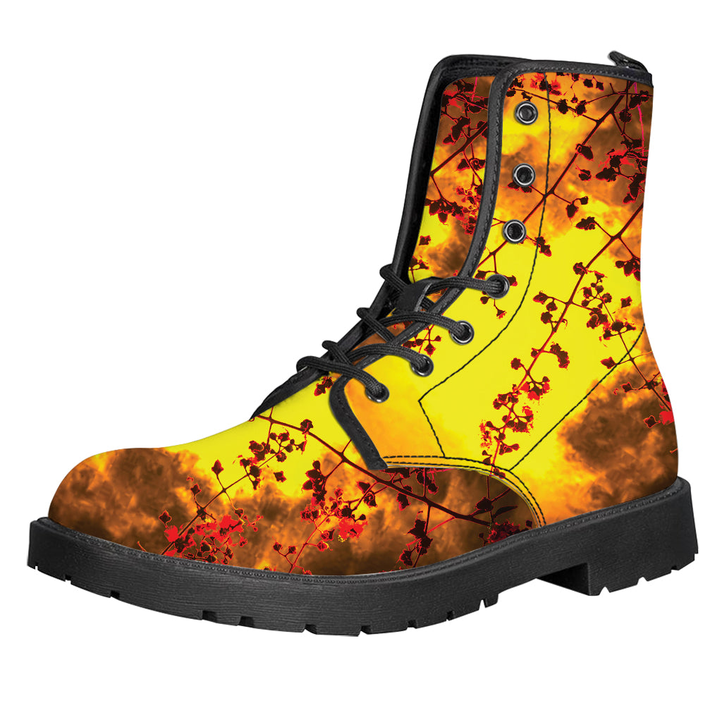 Yellow Full Moon Print Leather Boots