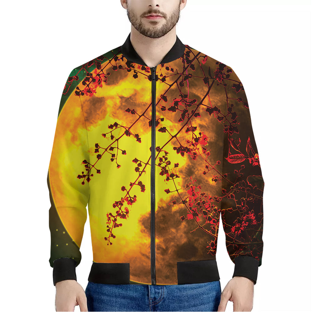 Yellow Full Moon Print Men's Bomber Jacket