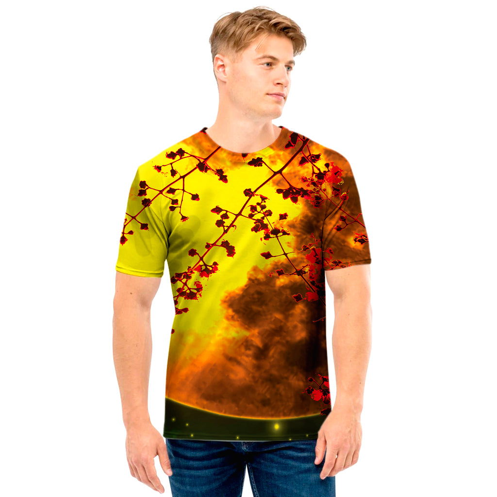 Yellow Full Moon Print Men's T-Shirt