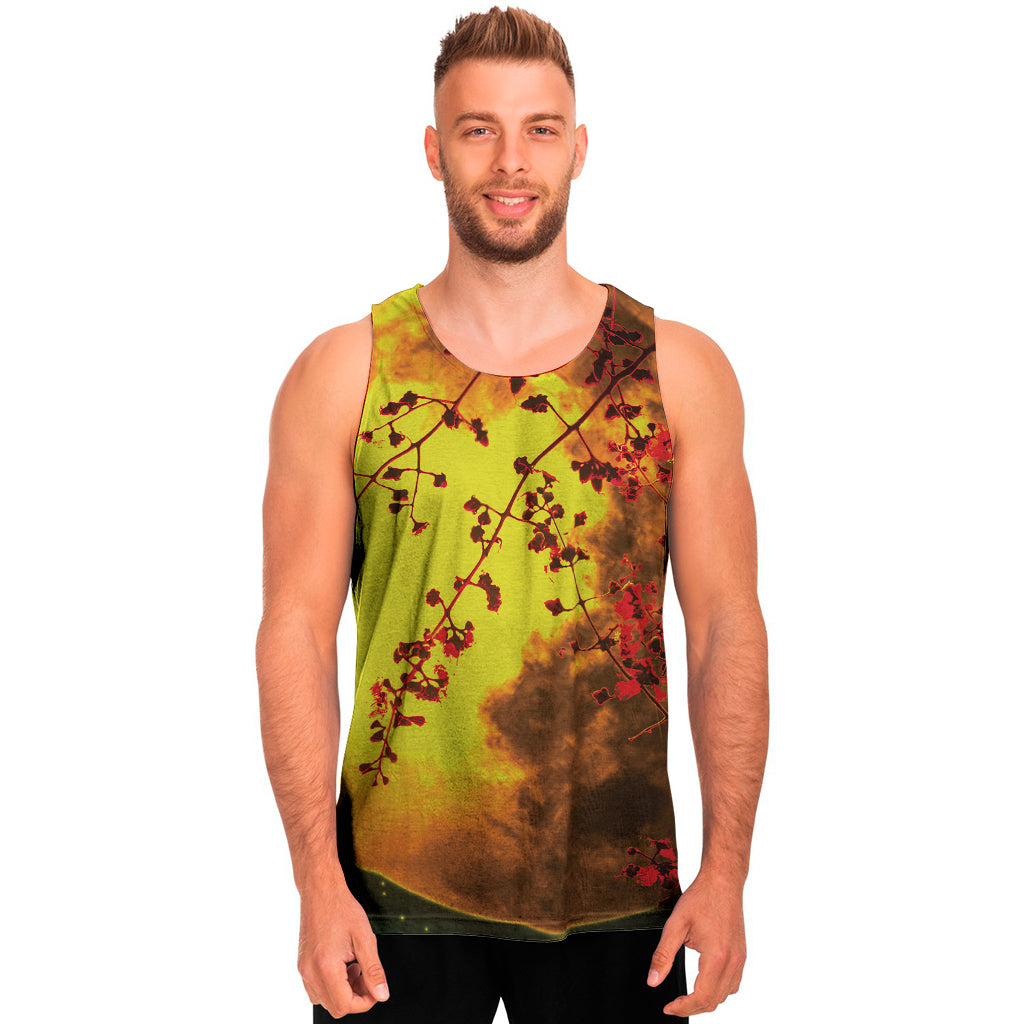 Yellow Full Moon Print Men's Tank Top