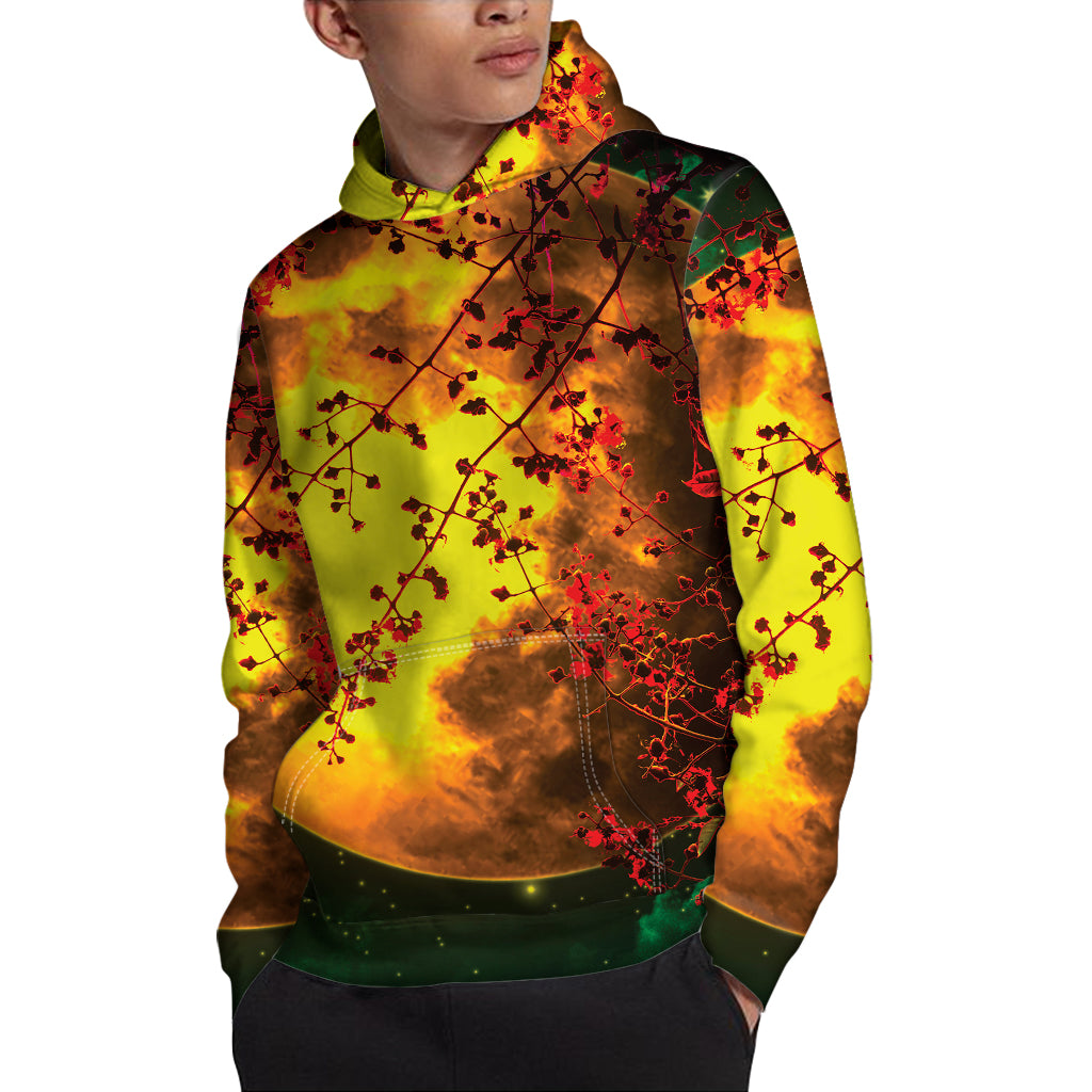 Yellow Full Moon Print Pullover Hoodie