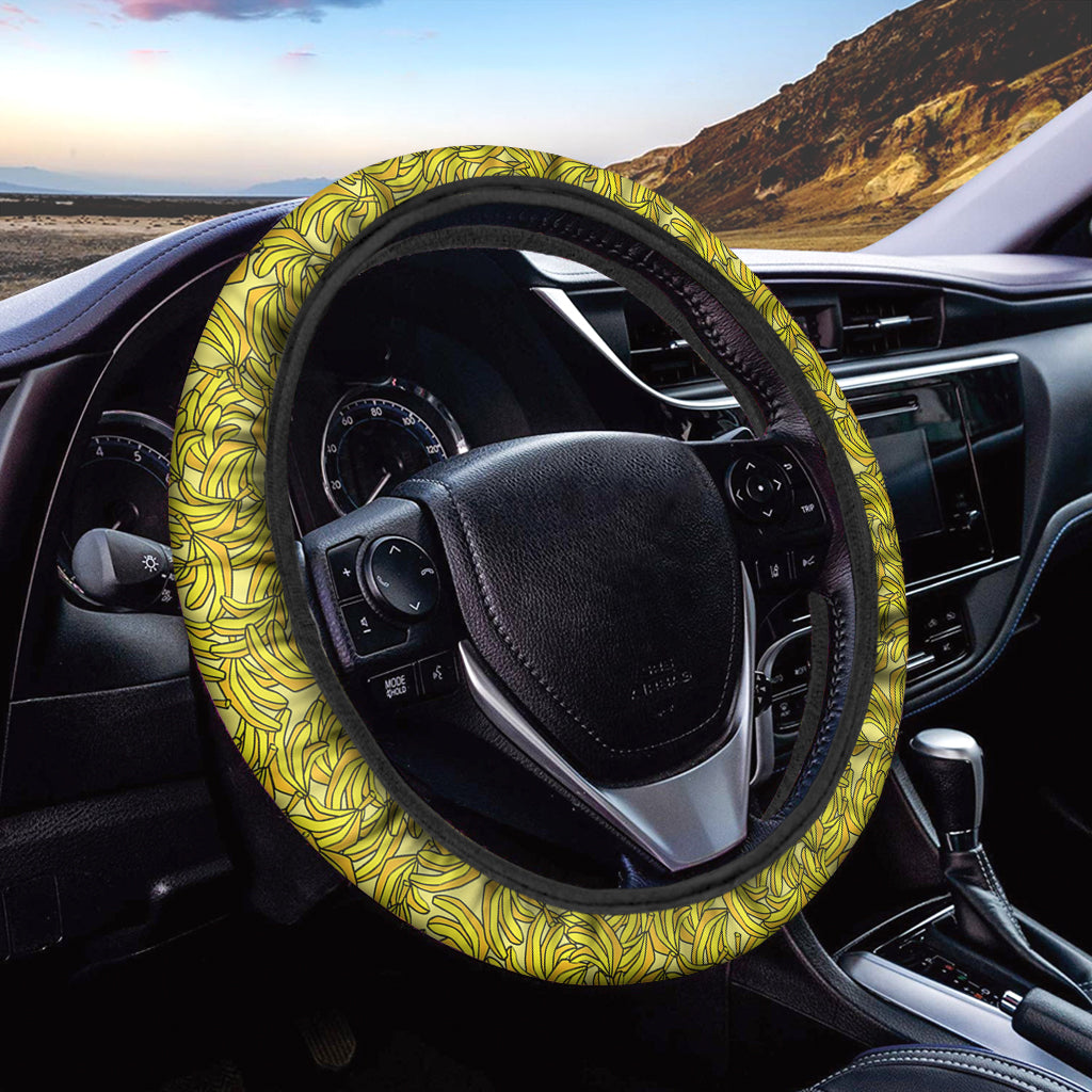 Yellow Geometric Banana Pattern Print Car Steering Wheel Cover