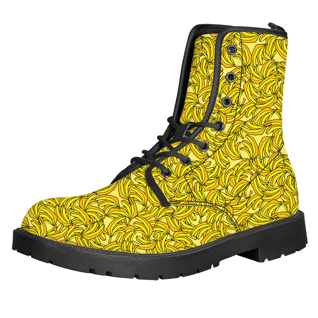 Yellow Geometric Banana Pattern Print Leather Boots