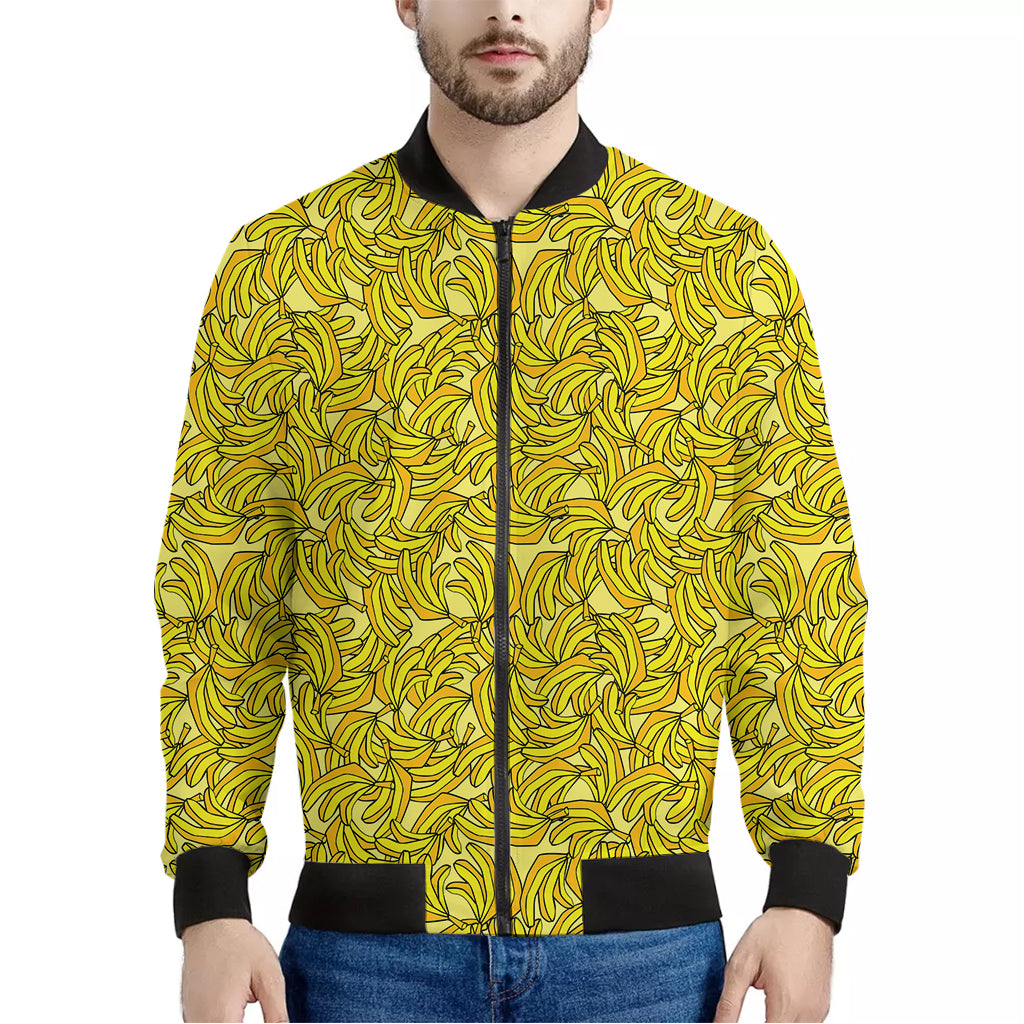 Yellow Geometric Banana Pattern Print Men's Bomber Jacket