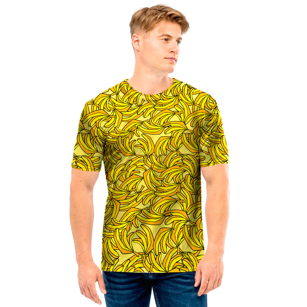 Yellow Geometric Banana Pattern Print Men's T-Shirt