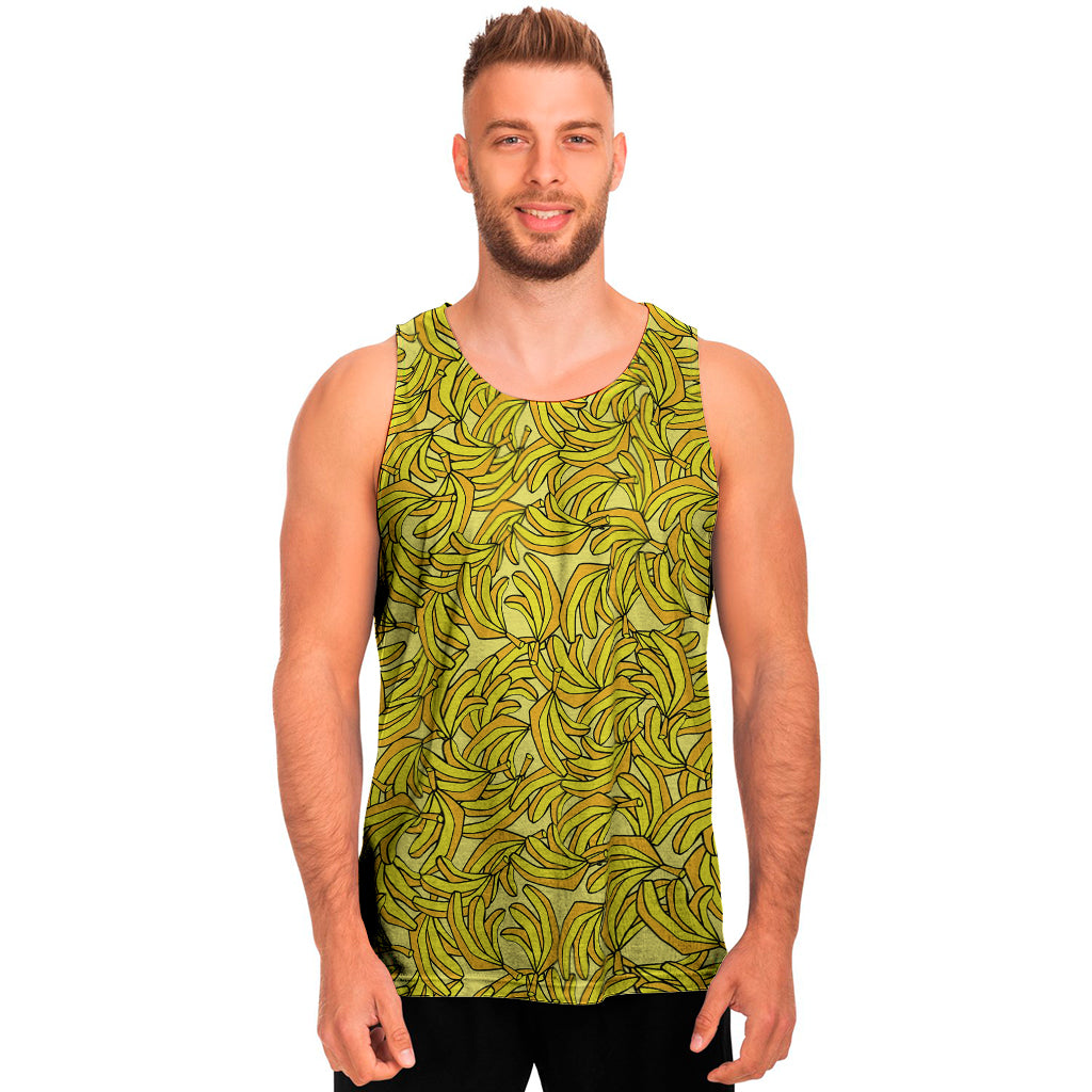 Yellow Geometric Banana Pattern Print Men's Tank Top