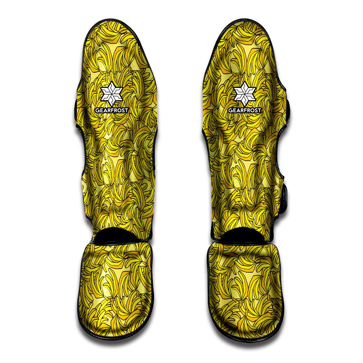 Yellow Geometric Banana Pattern Print Muay Thai Shin Guards